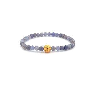18K Gold Money Coin Ball Charm Bracelet Mini Gemstone Natural Tanzanite 3 - 4mm
